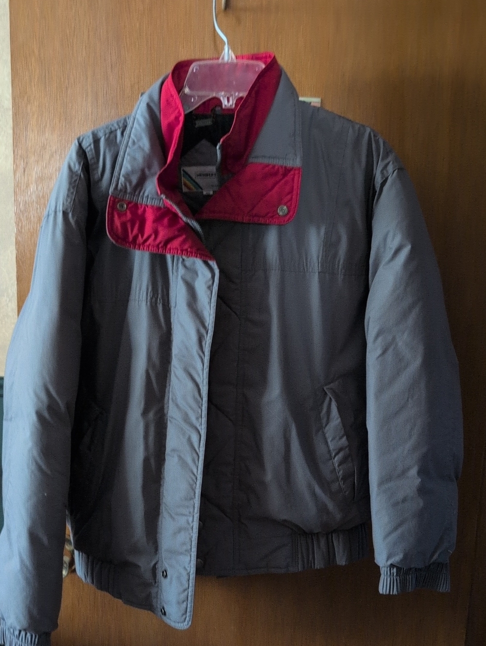 Members Only Gray Puffer Jacket with Red Accent Collar